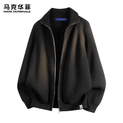 马克华菲针织开衫男款秋季高级感美式复古慵懒风重磅翻领毛衣外套