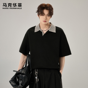 潮牌复古撞色设计感老钱风宽松polo衫 春季 t恤男新款 马克华菲短袖