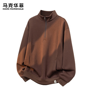 马克华菲卫衣男款秋冬潮牌美式解构重磅半拉链男生立领宽松套头衫