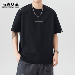 t恤男生新款 打底衫 夏季 高街印花圆领五分袖 潮牌美式 马克华菲短袖