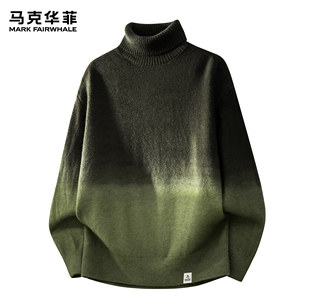 马克华菲毛衣男生2026新款潮牌美式渐变复古设计感高领宽松针织衫