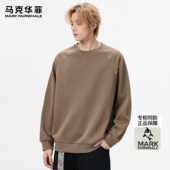 马克华菲卫衣男士 秋冬加绒国潮复古圆领重磅高级感拼接百搭套头衫