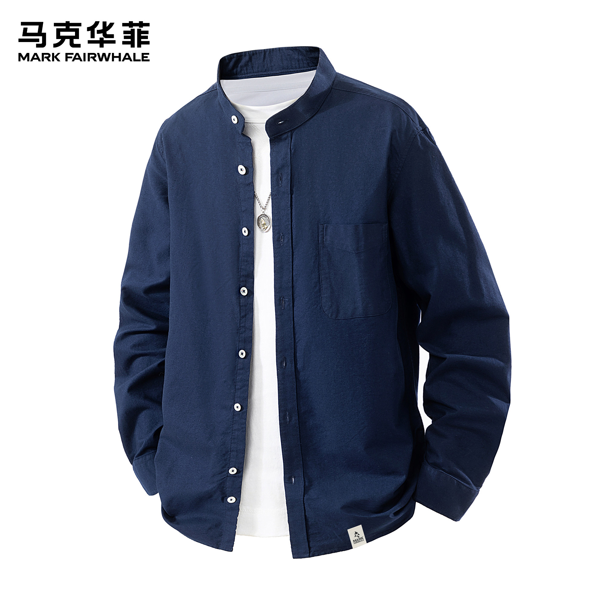 马克华菲长袖衬衫男新款潮牌复古藏青色cityboy复古宽松工装衬衣,男装,衬衫,淘宝优惠券,粉丝福利购,淘宝优惠卷