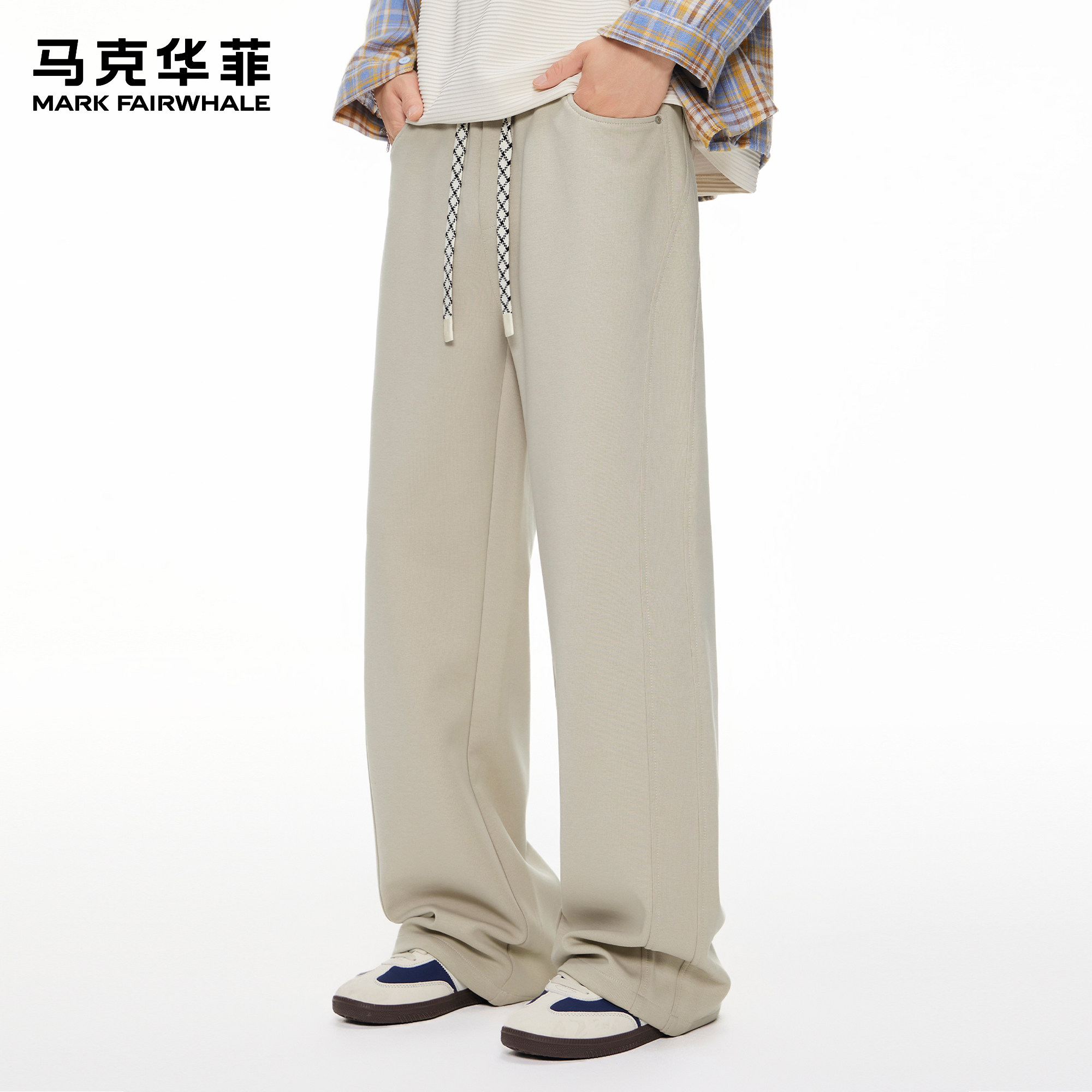 马克华菲卫裤男新款日系复古慵懒风重磅拼接纯色松紧腰宽松弯刀裤,男装,休闲裤,淘宝优惠券,粉丝福利购,淘宝优惠卷