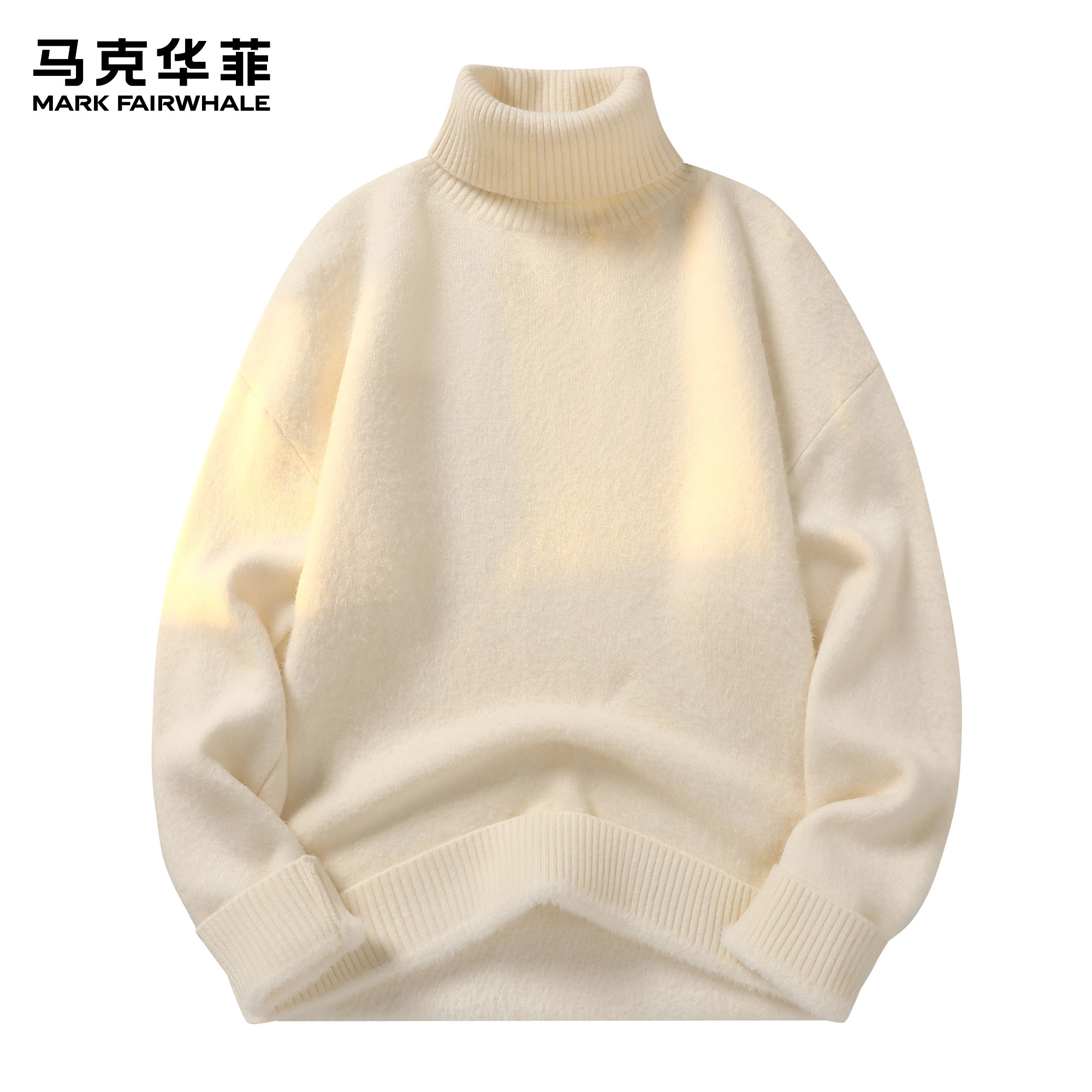 马克华菲毛衣男2026新款潮牌日系情侣纯色百搭重磅高领套头针织衫