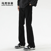 男款 秋冬加绒潮牌美式 高街黑色裤 马克华菲牛仔裤 子痞帅微喇弯刀裤