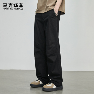 马克华菲美式休闲裤男款秋冬加绒宽松垂感阔腿痞帅直筒黑色工装裤