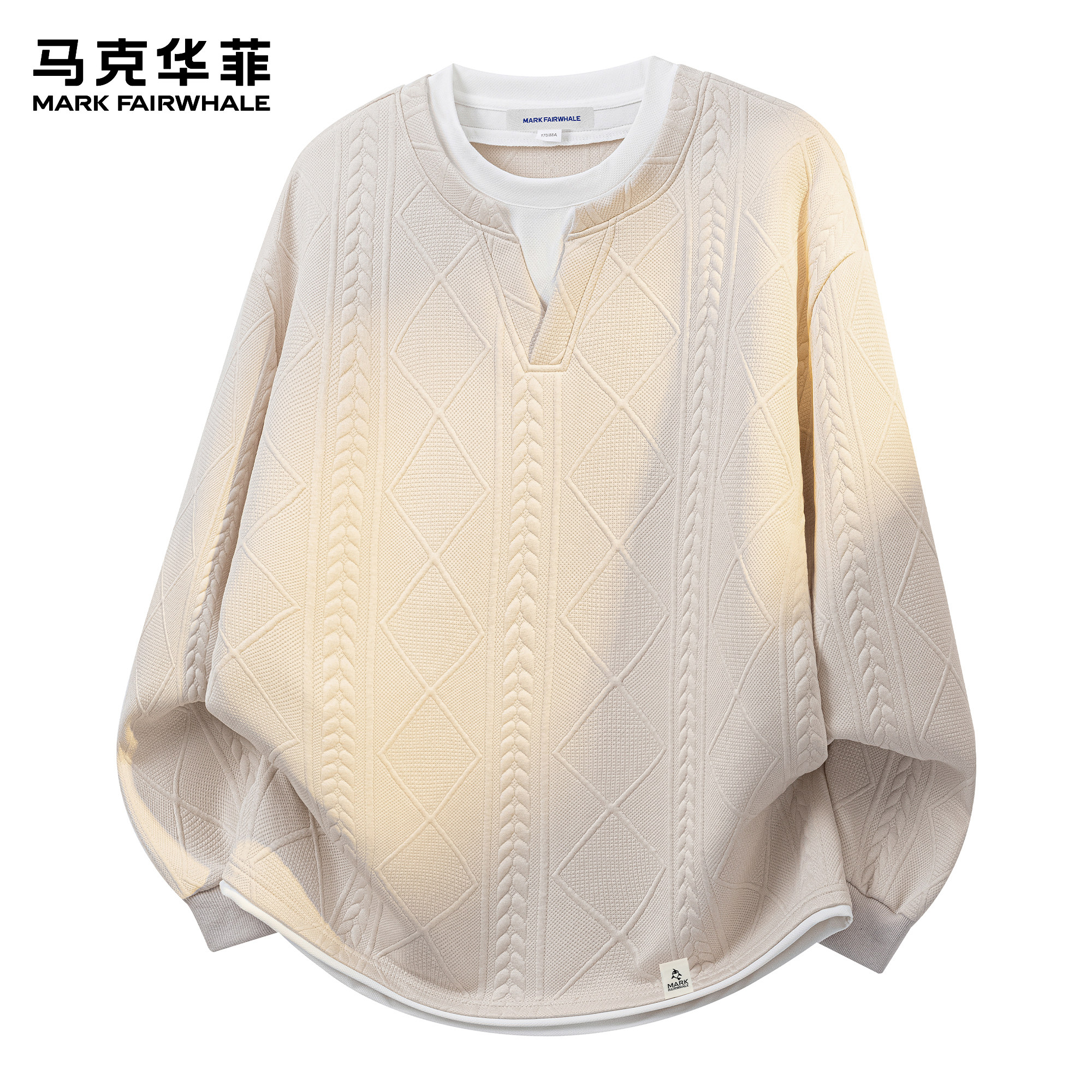 马克华菲卫衣男士新款春季潮牌美式复古假两件提花V领宽松套头衫