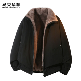 马克华菲加厚夹克男款秋冬季潮牌美式复古高街两面穿毛绒加厚外套