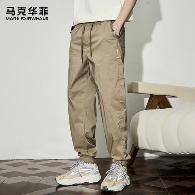 马克华菲宽松束脚裤男款春秋潮流复古高街休闲裤子速干九分工装裤