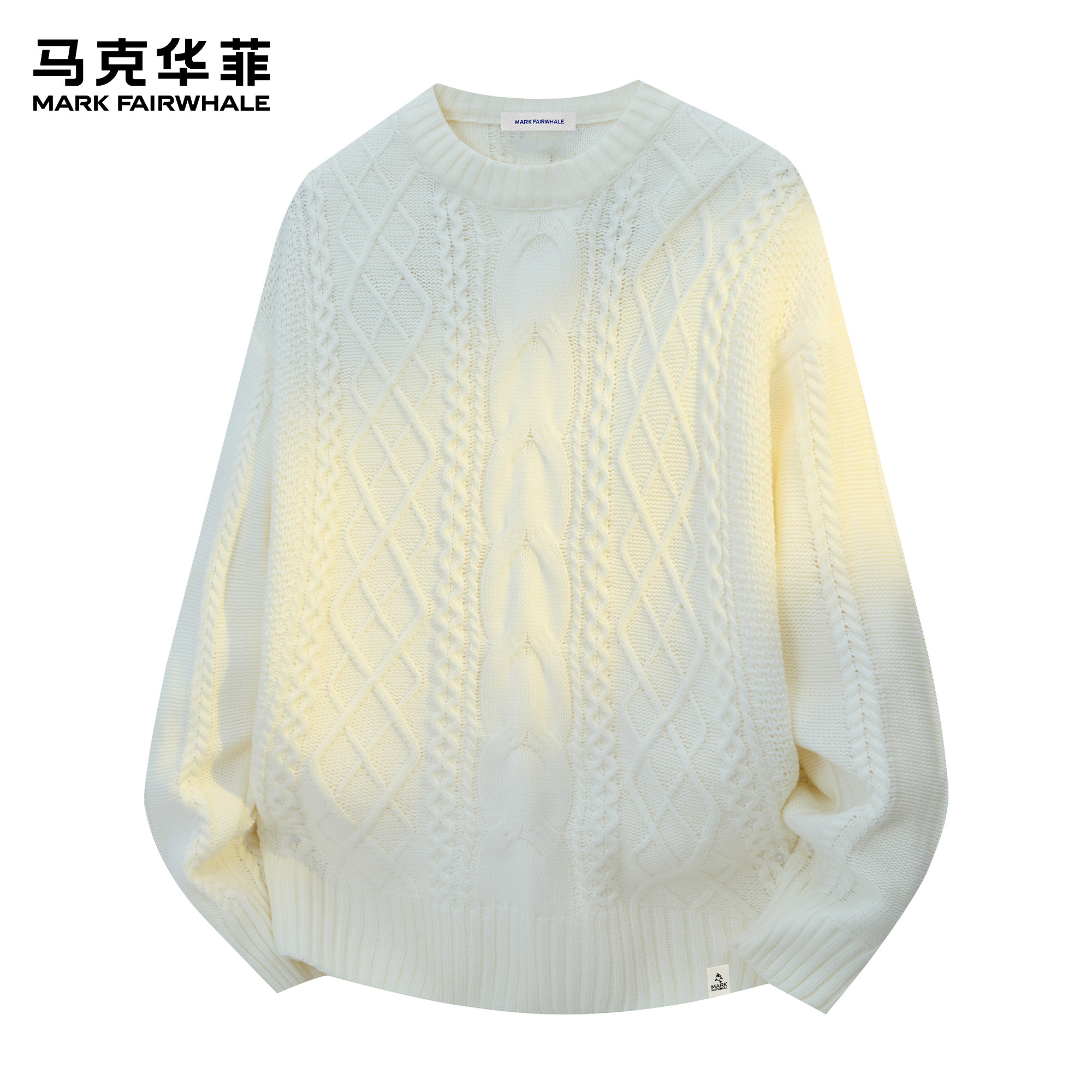 马克华菲圆领针织衫男新款秋冬时尚粗针麻花情侣复古oversize毛衣