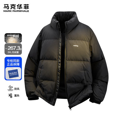 马克华菲羽绒服男款潮牌黑色复古鸭绒重磅加厚保暖短款宽松防寒服