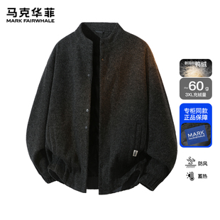 马克华菲羽绒服男秋冬新款潮牌日系复古磨毛加绒保暖羊毛宽松外套