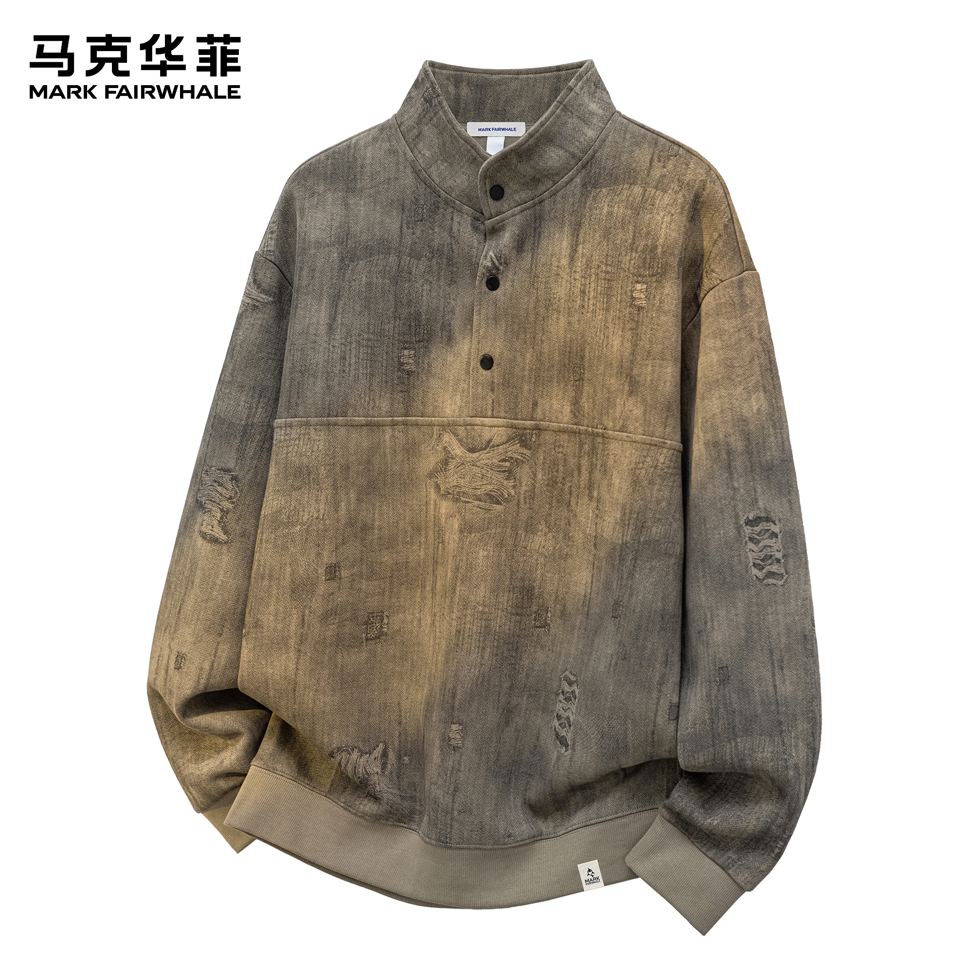 马克华菲半开襟卫衣男秋冬新款潮牌美式hiphop复古破洞宽松上衣服