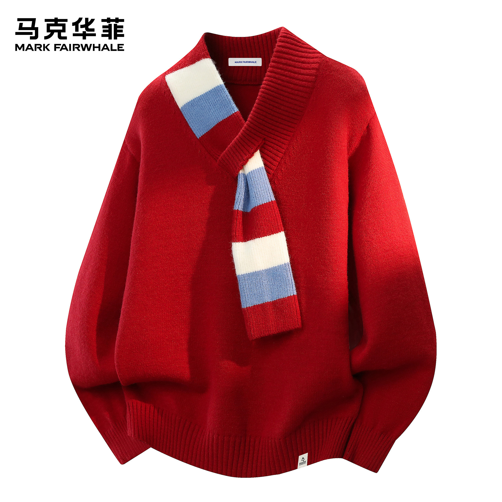 马克华菲毛衣男款本命年红色围巾领设计感重磅保暖情侣V领针织衫,男装,针织衫/毛衣,淘宝优惠券,粉丝福利购,淘宝优惠卷