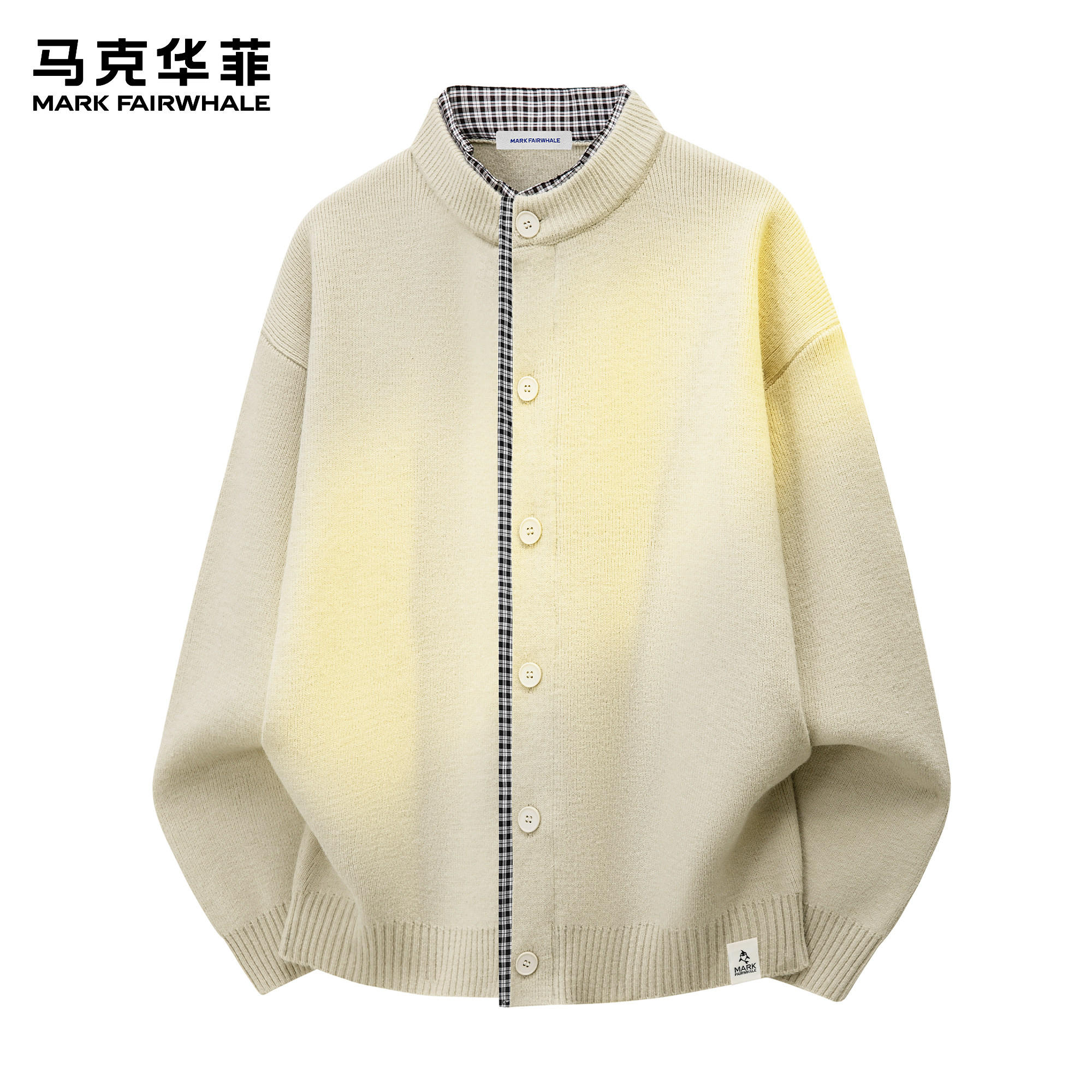 马克华菲假两件针织开衫男款时尚高级感格子拼接复古宽松毛衣外套,男装,针织衫/毛衣,淘宝优惠券,粉丝福利购,淘宝优惠卷