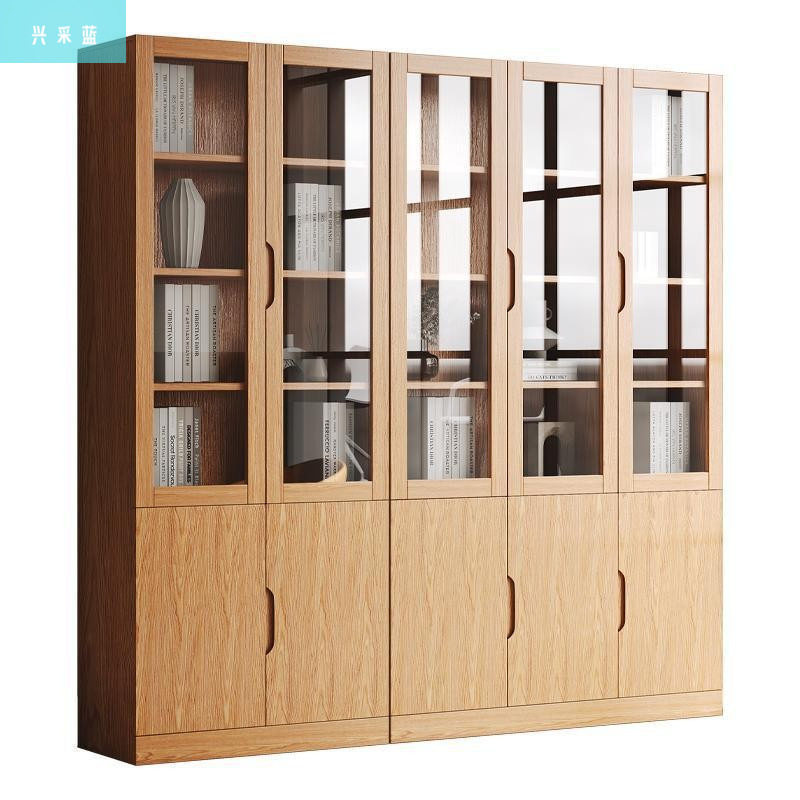 实木橡木书柜北欧玻璃门现代兴采蓝衣柜落地办公室文件柜家用书架
