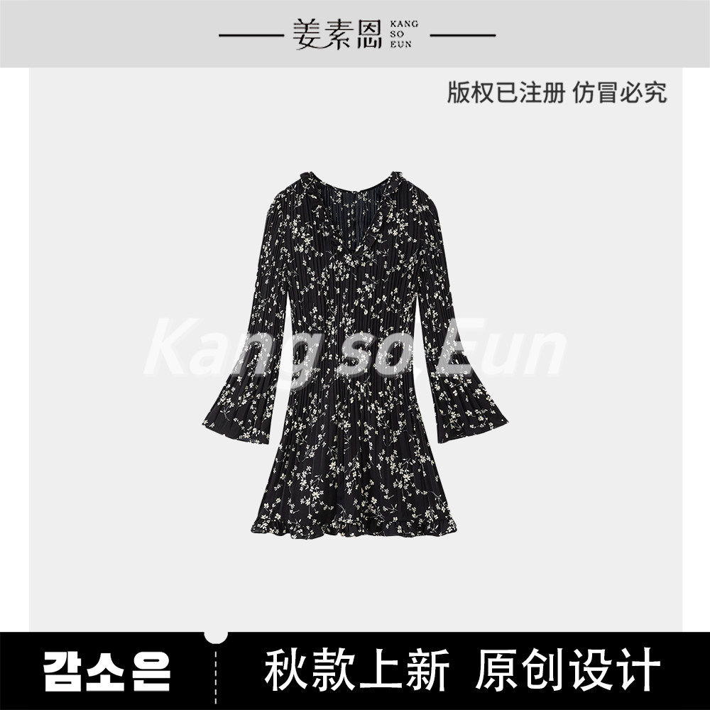 露露酱NN~「秋日云絮」明线 韩式碎花褶皱森系连衣裙MS53072215-1