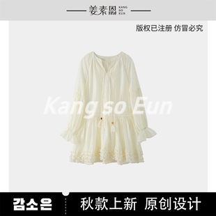 连衣裙MS53122456 宽松型荷叶边短袖 露露酱NN 「白衣飘飘」落肩袖