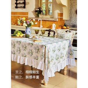 复古玫瑰荷叶边防水台布氛围感餐桌盖 78N78N蜡笔派多洛塔桌布英式