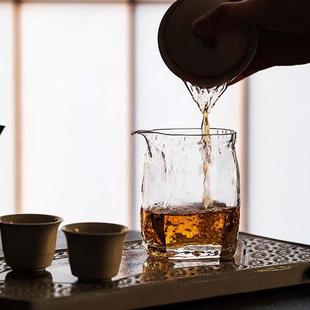 高硼硅玻璃冰川公道杯方形锤纹加厚耐高温公杯家用茶海茶具分茶器