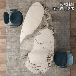大理石餐桌极简轻奢现代设计师别墅成套家用椭圆异形岩板饭桌 意式