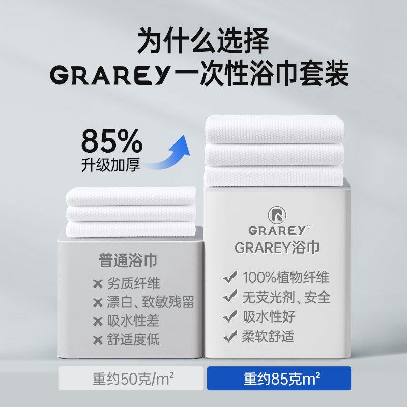 GRAREY一次性浴巾套装加厚加大1条浴巾+2条毛巾组合装差旅便携