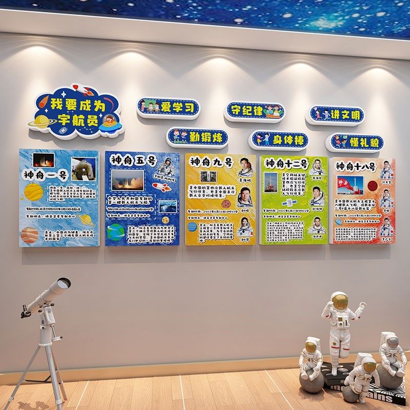 幼儿太空科技主题环创文化墙装饰中国航天发展史教室背景布置墙贴,家居饰品,文化墙贴,淘宝优惠券,粉丝福利购,淘宝优惠卷