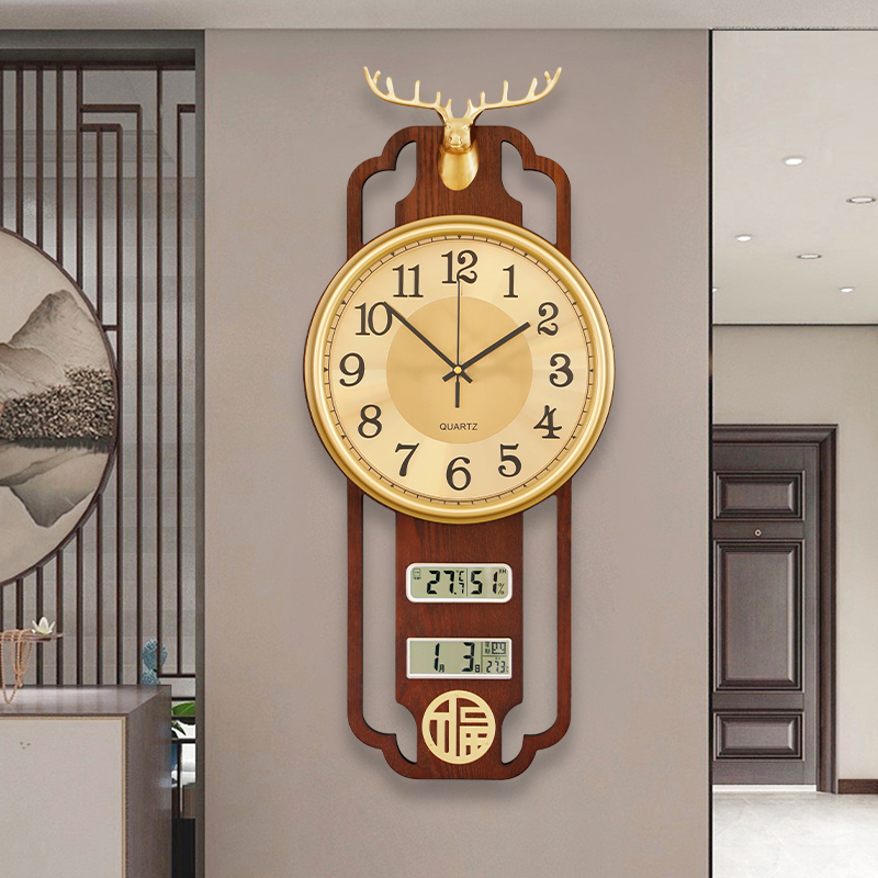 2022新款新中式挂钟带日历显示温度家用客厅时尚挂墙万年历时钟表