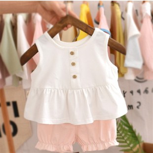 3歲嬰兒t恤裙夏季 純棉女吊帶寶寶背心女童小童洋氣上衣 薄款