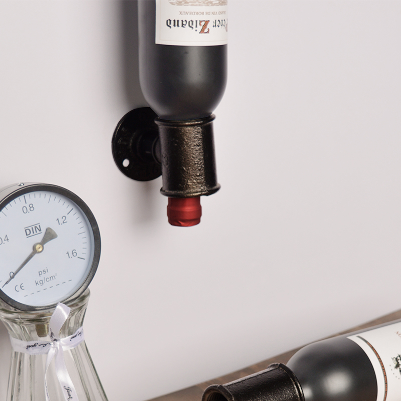 餐厅酒吧酒架工业风壁挂式创意水管铁艺墙上置物架单瓶点挂红酒架