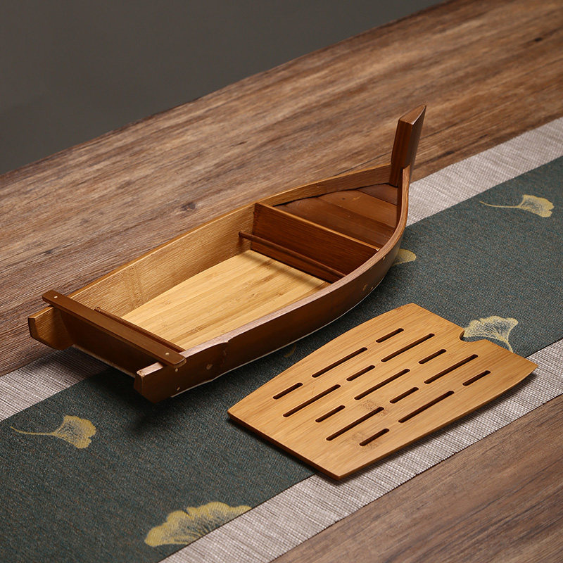 竹制品竹制茶盘干果盘日式家用船型水果盘茶台酒店刺身摆盘干泡盘