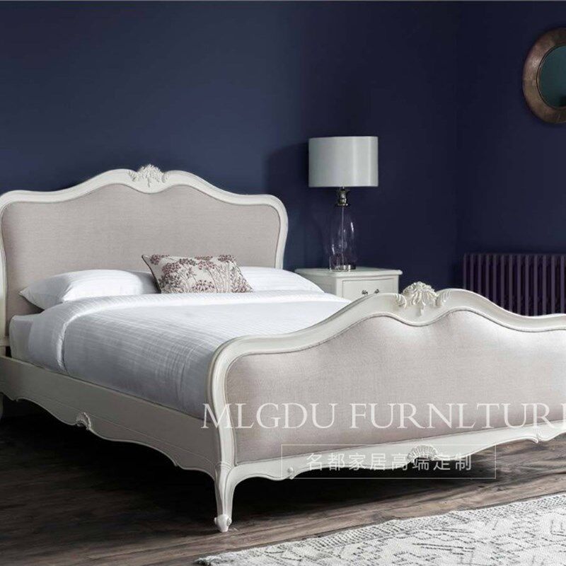 法式实木公主床 实木床头柜简欧双人床卧室床1.8米床复古床婚床