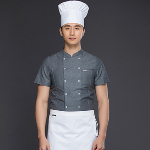 棉麻厨师服短袖粉色男女款工衣主题餐饮后厨服装铁板烧工服工作服