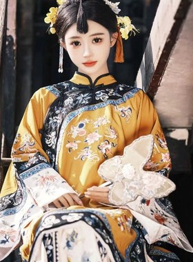 晋商少奶奶服装古风印花日常清代古装斜襟立领马面裙清汉服装上衣