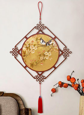花开富贵入户门玄关挂件中国结花C鸟国画客厅装饰画餐厅过道挂饰
