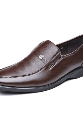 2022春季新款男士时尚休闲绅士套脚男皮鞋中老年人日常休闲皮鞋