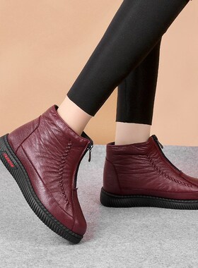 2023年新款棉鞋女秋冬季加绒平底防滑老人短靴中老年人保暖雪地靴