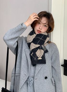 圣诞节针织羊毛围巾女保暖节日礼品菱形格子小披肩时尚百搭围脖男