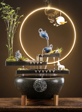 创意水循环流水摆件客厅办公室玄关招财鱼缸造景乔迁新居开业礼