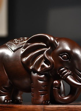 实木雕大象摆件一对镇宅招财开业礼品办公室客厅家居桌面装饰品