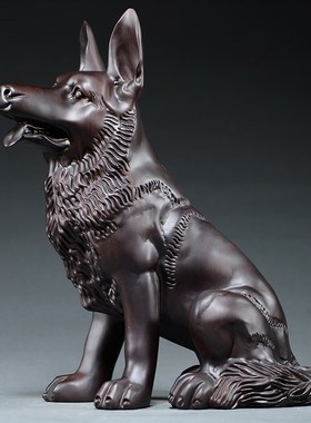 黑檀实木质雕刻狼狗摆件生肖大号犬家居客厅办公装饰红木工艺礼品