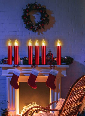 LED电子蜡烛灯红色外壳带夹子定时圣诞树装饰7键遥控杆蜡工厂