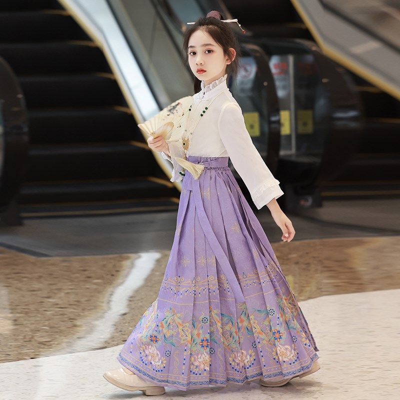 女童春秋款国风马面裙2024新款汉服春装古风新中式春季儿童装套装