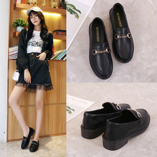 英伦风小皮鞋平底鞋子黑色工作单鞋女鞋2J021春秋季新款爆款豆豆