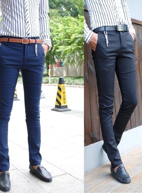 2022韩国修身男士新款潮流休闲裤韩版时装裤男式小脚裤简直筒裤子