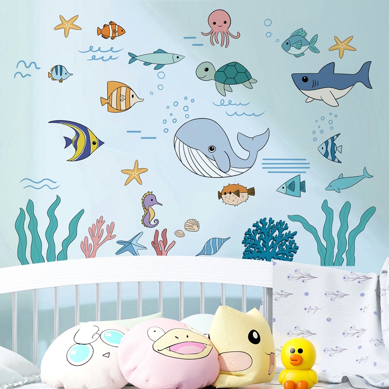 海洋贴画儿童墙面墙上装饰布置墙贴纸遮丑幼儿园教室主题环创贴画图片