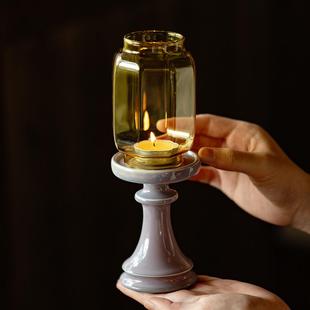 覆古明清烛台创意陶瓷玻璃摆件禅意供佛蜡烛烛台配件家居摆饰