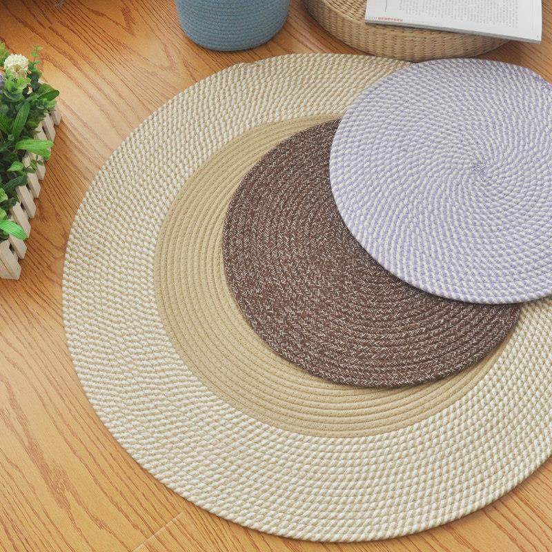 纯手工编织棉线垫子地垫脚垫 简约桌垫圆形编织垫 定制可机洗地毯