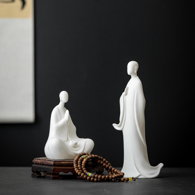宇轩 白瓷茶宠无相佛禅意小和尚家居办公博古架装饰品中式摆件